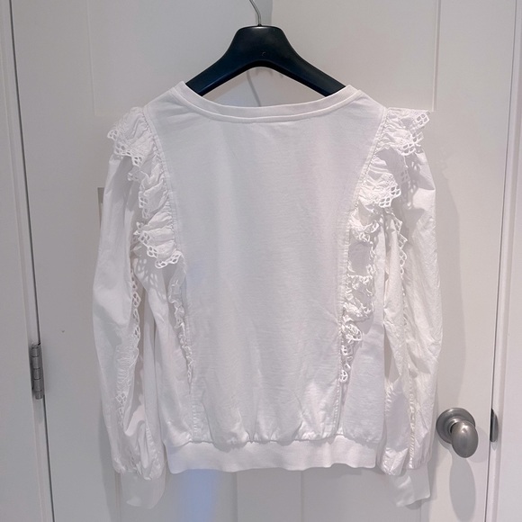 Anthropologie Cream Lace Ruffle Sweatshirt Sz M - Picture 6 of 7